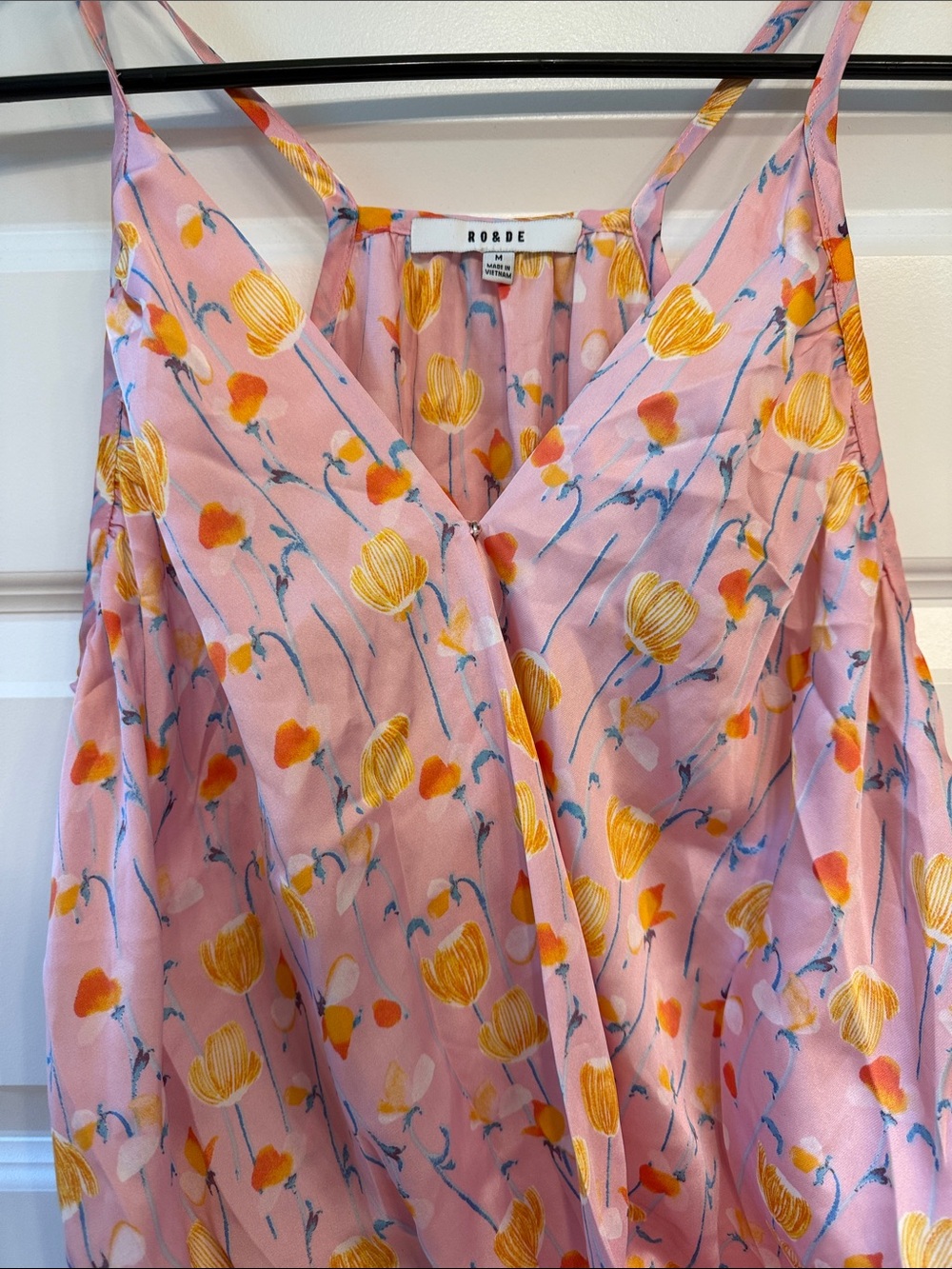 Ro & De Pink Floral Wrap-Front Bodysuit with Yellow Tulips